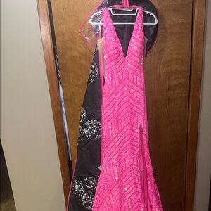 Women’s Sequin V-Neck Hot Pink Evening Dress
